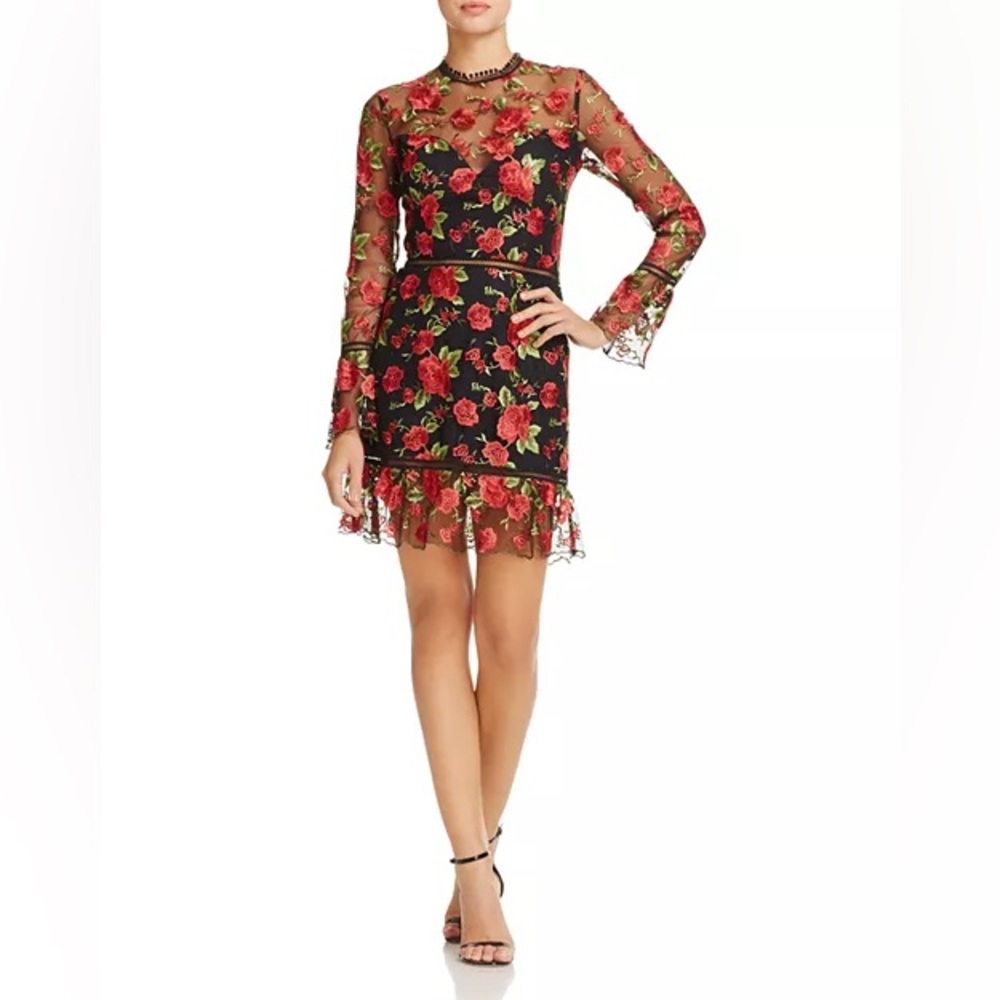 SAYLOR Black Dress with Red Floral Design (A068)